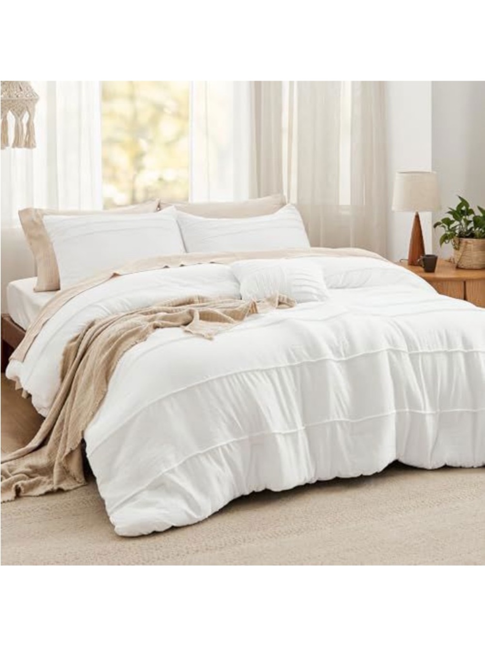 White Queen Comforter Set - 4 Piece Pinch Pleat